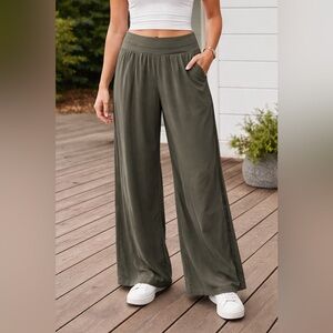 Athleta Nolita Wide Leg Pants Olive Green Size 14